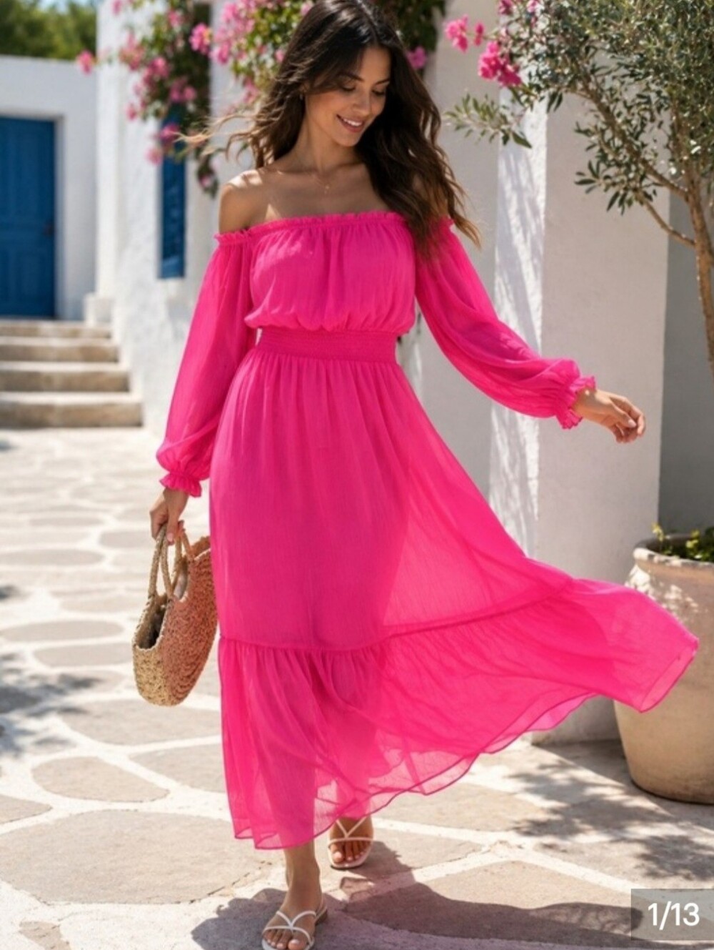 Sofia Jeans by Sofia Vergara Off-the-Shoulder Dress with Blouson Sleeves. Size m
